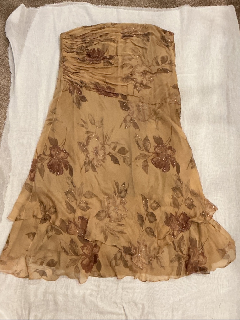 100% Silk Chiffon Carmen Marc Valvo Floral Tiered Dress